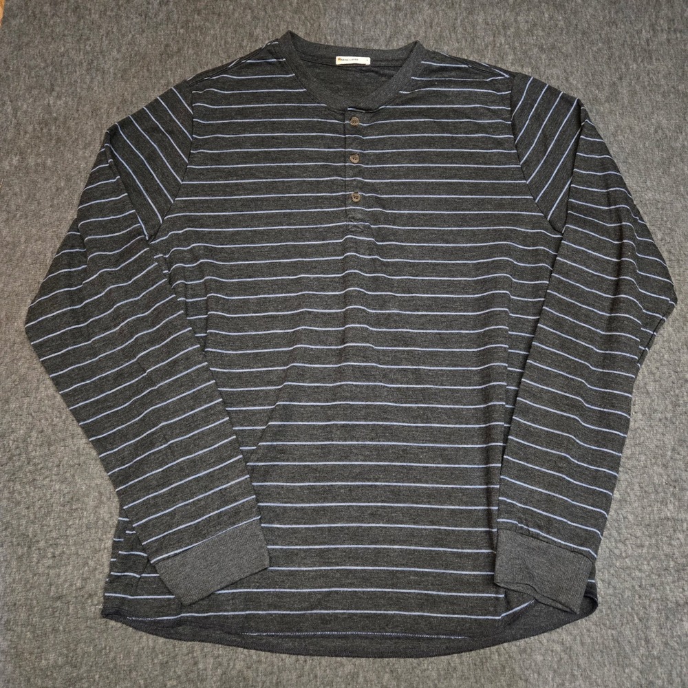 Marine Layer Double Knit Henley Shirt Mens Large Gray Striped Long Sleeve 14578